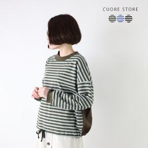 CUORE STORE クオレストア  プルオーバー カットソー 布帛 ドッキング モックネック ドロスト リブ使い 5418003 レディース ボーダー 綿 フリー 春 秋 冬｜room0616