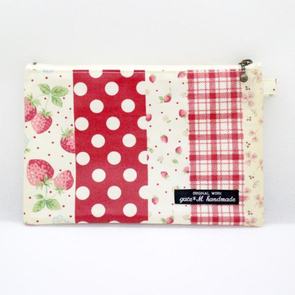 メッシュポーチ 通帳 ビニール フラット ドット（いちごミックス・レッド）