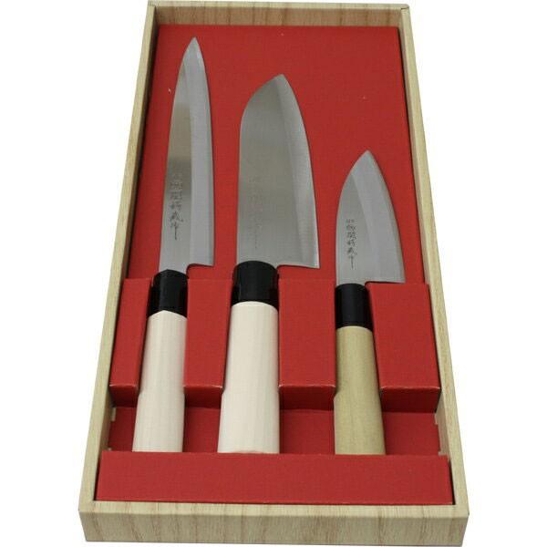 ヤクセル　関鍔蔵作　三徳・刺身・小出刃3本組セット　30045