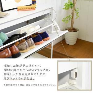 ミラー付シューズボックス 幅90cm ダークブ...の詳細画像4