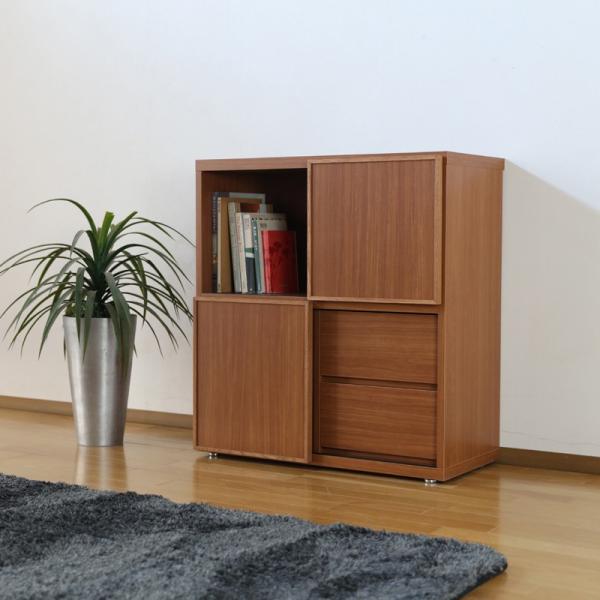 リビングボード ローキャビネット 幅80 ブラックチェリー ブラウン 国産 日本製 硬質シート木製 ...