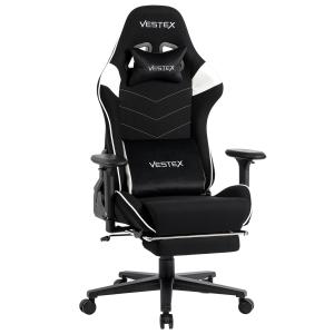 ゲーミングチェア デスクチェア VESTEX S2 フットレスト付 メッシュファブリック ポケットコイル 前傾姿勢 振動機能付サポート 低座面 VES-S2FTWH ホワイト｜roomworks-online