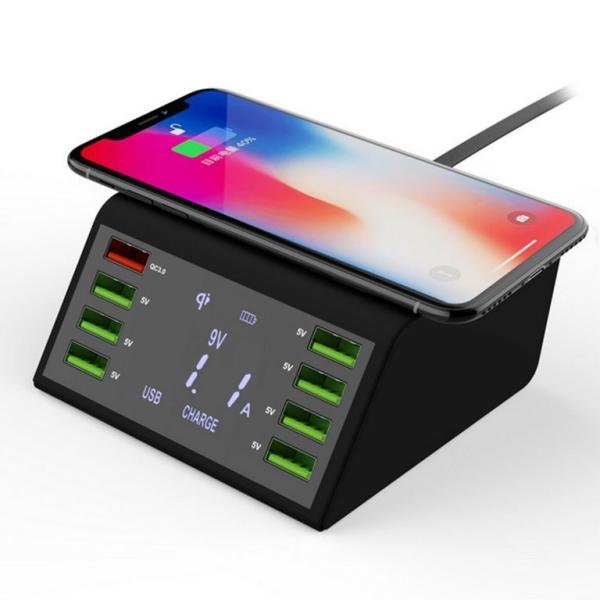 USB急速充電対応　8ポート+1（ワイヤレス充電）　60W リアルタイム 電圧・電流表示