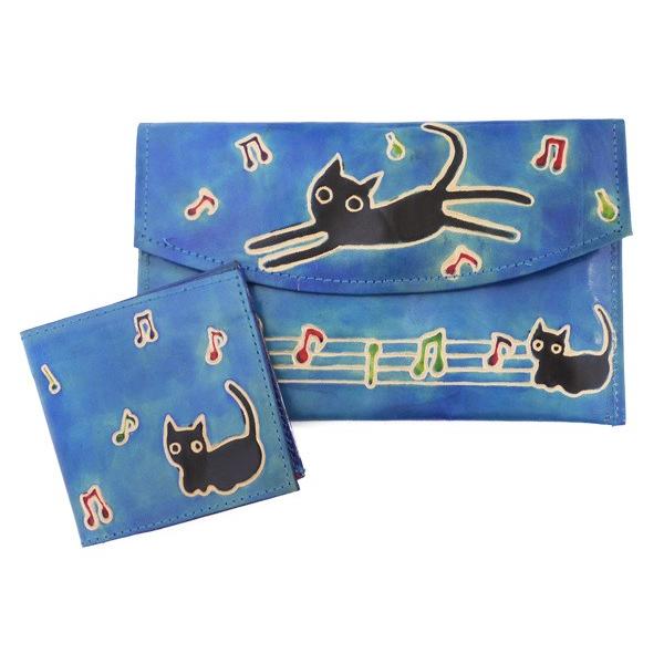 ヤンピー カラフル 黒猫 サイフ 2個セット ターコイズ