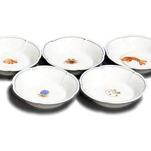 九谷焼 3号 梅型 小皿揃 （5枚セット） 魚文絵変わり 磁器 日本製