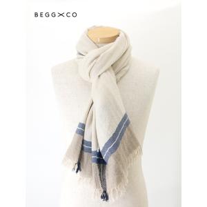 ベグアンドコー BEGG&amp;CO ウォッシュドカシミアストール ナチュラル×ネイビー beg50240...