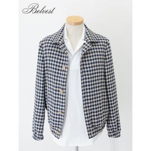 ベルベスト Belvest ショートブルゾン/コットンウールチェック イタリア製 ベージュ×ネイビー...