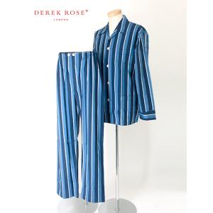 DEREK ROSE/デレク・ローズ/パジャマ/ストライプ/超長綿/ブルー×ネイビー/der4614...