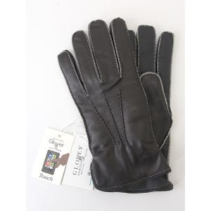 Gloves/グローブス/タッチパネル対応レザーグローブ/革手袋/カシミアライニング/スマホ/ブラッ...