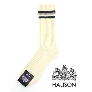 HALISON/ハリソン/アイビークルーソックス/オーガニックコットン/オフホワイト×グレー/hal...