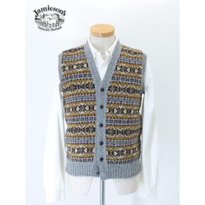 ジャミーソンズ Jamieson's ニットベスト/フェアアイル マスタード×グレー jam5018...