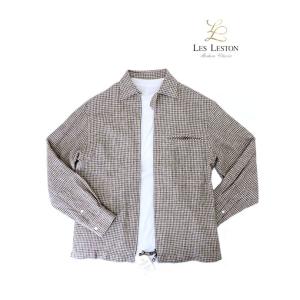 レスレストン LES LESTON ジップアップシャツブルゾン/ハウンドトゥース ベージュ×ブラック...