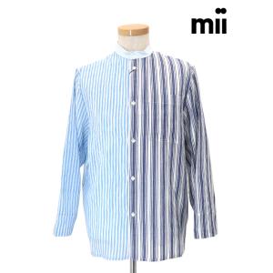 ミー mii スタンドカラーシャツ ブルーストライプ mii520606