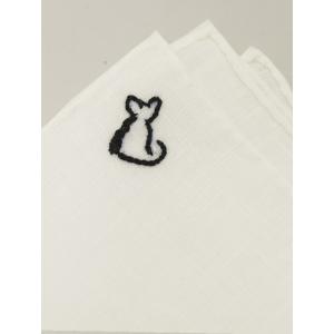MUNGAI/ムンガイ/ポケットチーフ/リネン/猫/ホワイト/mug420802