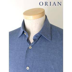 【30％OFF】ORIAN/オリアン/スーパーストレッチメッシュシャツ/ワイドカラー/シャンブレーライク/インディゴブルー/ori421403｜rootweb