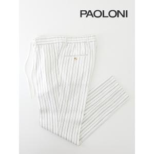 パオローニ PAOLONI イージーパンツ/ストライプコットンリネン イタリア製 ホワイト pao481001｜rootweb