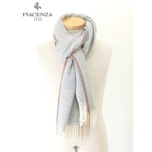 ピアチェンツァ PIACENZA カシミアマフラー イタリア製 グレー×ホワイト×ブリック pia4...