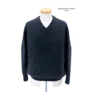 レンコントラント RENCONTRANT Vネックシャギーニット/フォックスウール チャコール rc...