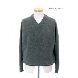 レンコントラント RENCONTRANT Vネックシャギーニット/フォックスウール カーキ rct5...