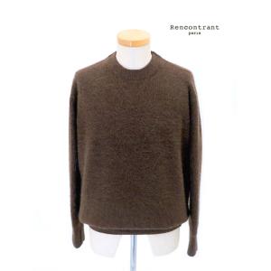 レンコントラント RENCONTRANT クルーネックシャギーニット/フォックスウール ブラウン r...