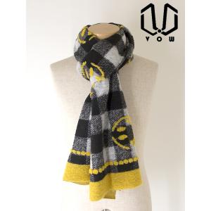 VOW/ボウ/マフラー/チェック×スマイリーフェイス調デザイン/イエロー×ブラック×ホワイト/vow...