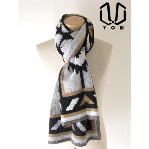 VOW/ボウ/マフラー/ネイティブ調デザイン/ブラック×ホワイト×ライトブラウン/vow422202
