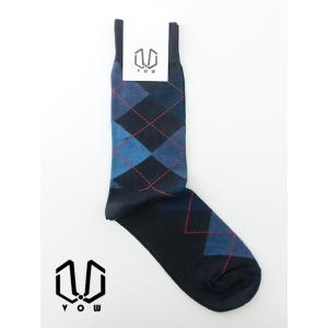 ボウ VOW ハイゲージコットンソックス/アーガイル イタリア製 ブラックブルー vow482209