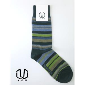 ボウ VOW ハイゲージコットンソックス/マルチボーダー イタリア製 ネイビー×ライトグリーン vo...