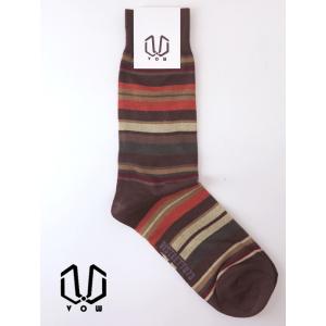 ボウ VOW ハイゲージコットンソックス/マルチボーダー イタリア製 ブラウン×オレンジ vow52...