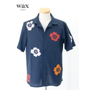 ワックスロンドン WAX LONDON 刺繍オープンカラーシャツ/コットンリネン ネイビー wax480801｜rootweb