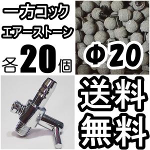 【送料込】 一方コック 20個、Φ20 エアーストーン20個　　熱帯魚・金魚・メダカ水槽のエアー供給用に