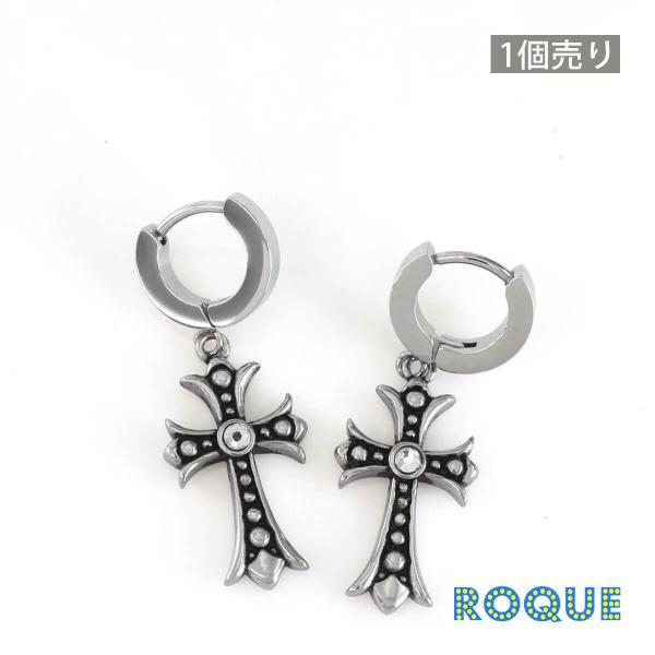 フープピアス モノクロ ワンポイントストーン クロス ピアス ファッションピアス(1個売り)(オマケ...