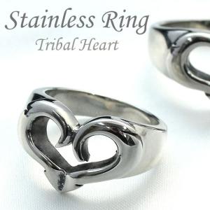 サージカルステンレスリング 指輪 メンズ シルバー トライバルハートデザイン(1個売り)(オマケ革命)