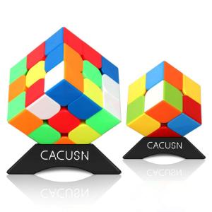 CACUSN 立体パズル 回転スムーズ ステッカーレス 競技用キューブ 世界基準配色 スタンド付き 2個セット（2×2、3×3）｜rosashop