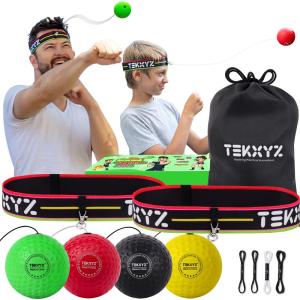 TEKXYZ ボクシング リフレックスボール ファミリーパック | 調節可能なヘッドバンド2個 + 初心者用リフレックスボール x 2 +｜rosashop