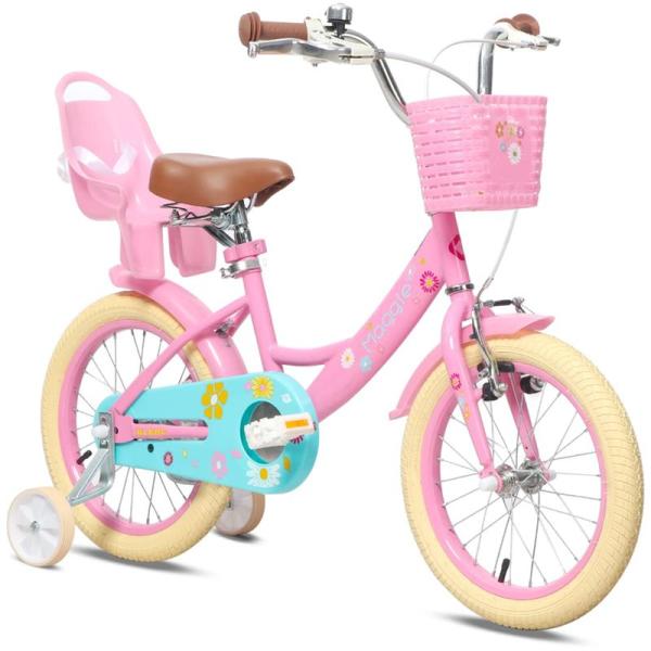 Glerc Maggie 子供用自転車 女の子用 キッズバイク 幼児乗り練習 花柄 かご付き 補助輪...