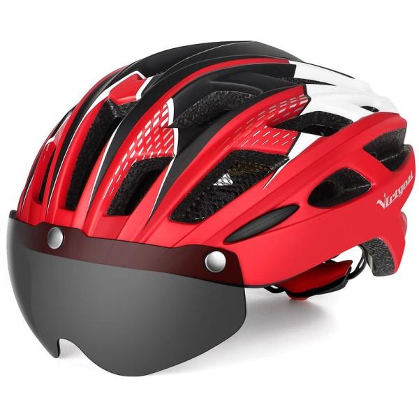 VICTGOAL 自転車 ヘルメット 大人用 LEDライト付きサイクルヘルメット 磁気ゴーグル 防虫...