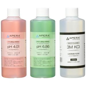 APERA pH標準液セット 電極保存液も同梱 色付き校正液 pH4.01/6.86/比較電極内部液 各250ml｜rosashop