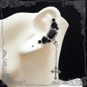 薔薇 バラ ローズ 十字架 クロス・赤 (ピアス) イヤリングに変更可