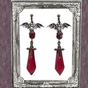 コウモリ 蝙蝠 十字架 クロス 赤 レッド ピア...の商品画像