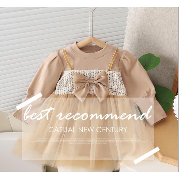 長袖 ワンピース 切り替え ベビー服 チュールスカート 女の子 可愛い 春秋 フォーマル 幼児 子供...