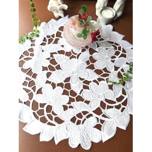 2枚セット コースター ドイリー 30cm Merry Xmas ポインセチア刺繍