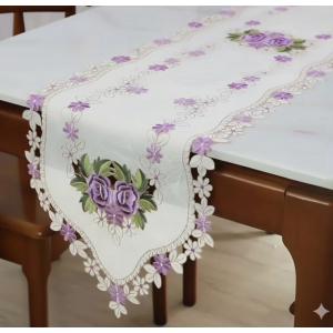 牡丹の花 40X175cm テーブルランナー刺繍 ピンク タッセル付き