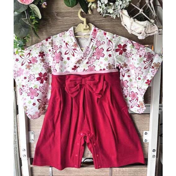 「プレゼント付き」◇60/70/80/90ｃｍ　羽織はかまロンパース 女の子　カバーオール　レッド　...