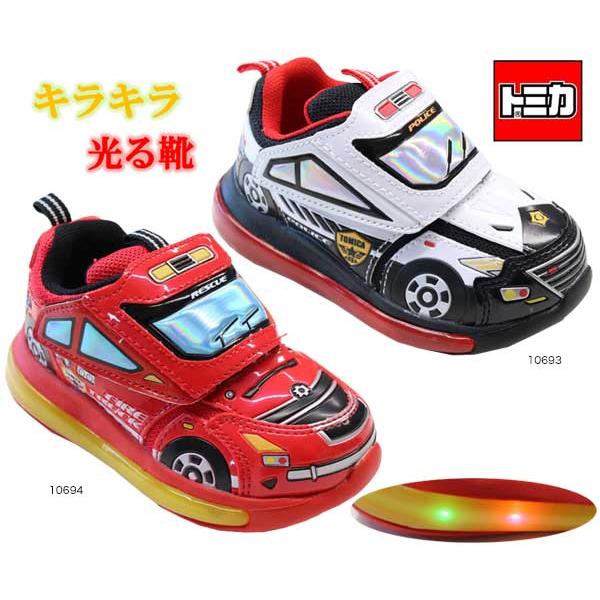 光る靴 トミカ パトカー 消防車 男の子 ピカピカ光る キッズスニーカー キッズ マジック 子供靴 ...