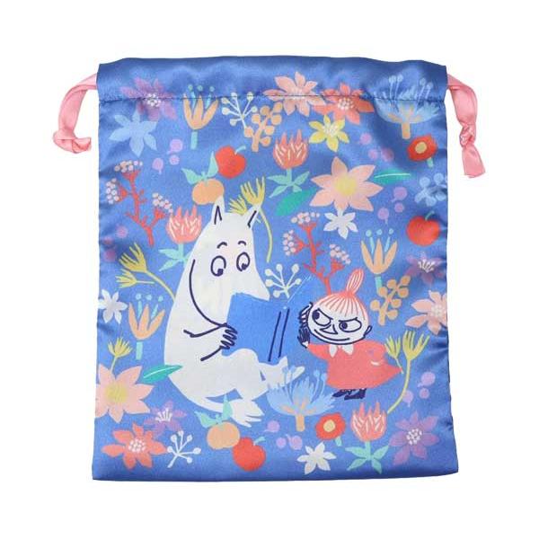ムーミン リボン巾着 巾着袋 巾着 お花畑と本 サテン生地 リトルミイ MOOMIN 巾着袋 巾着 ...
