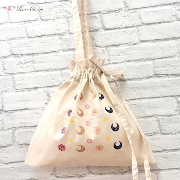 トートバッグ　バッグ　ギャザー　きんちゃく　タイル　柄　月　花柄　文字　和　オリエンタル　魔法　アン...