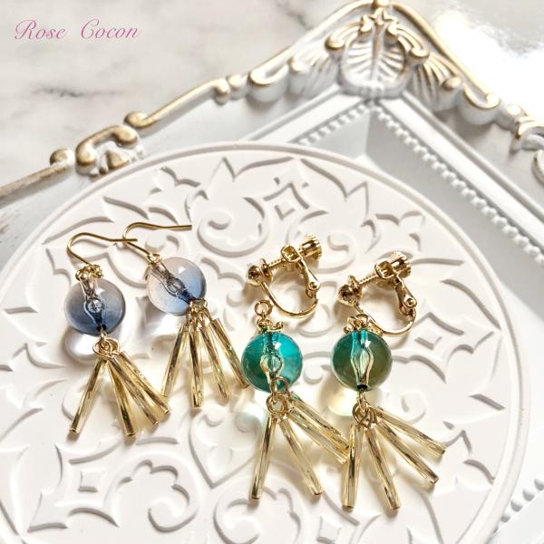 イヤリング　ピアス　アクリル　ビーズ　シャボン玉風　キラキラ　グラデーション　スティック 　揺れる