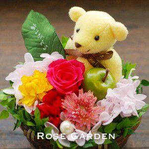 アロマベア「ありがとう」リーフ付・プリザーブドフラワー　母の日　カーネーション　赤・ピンク