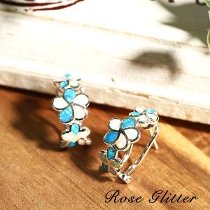 ハワイアンジュエリー ピアス オパール プルメリア ブルー花